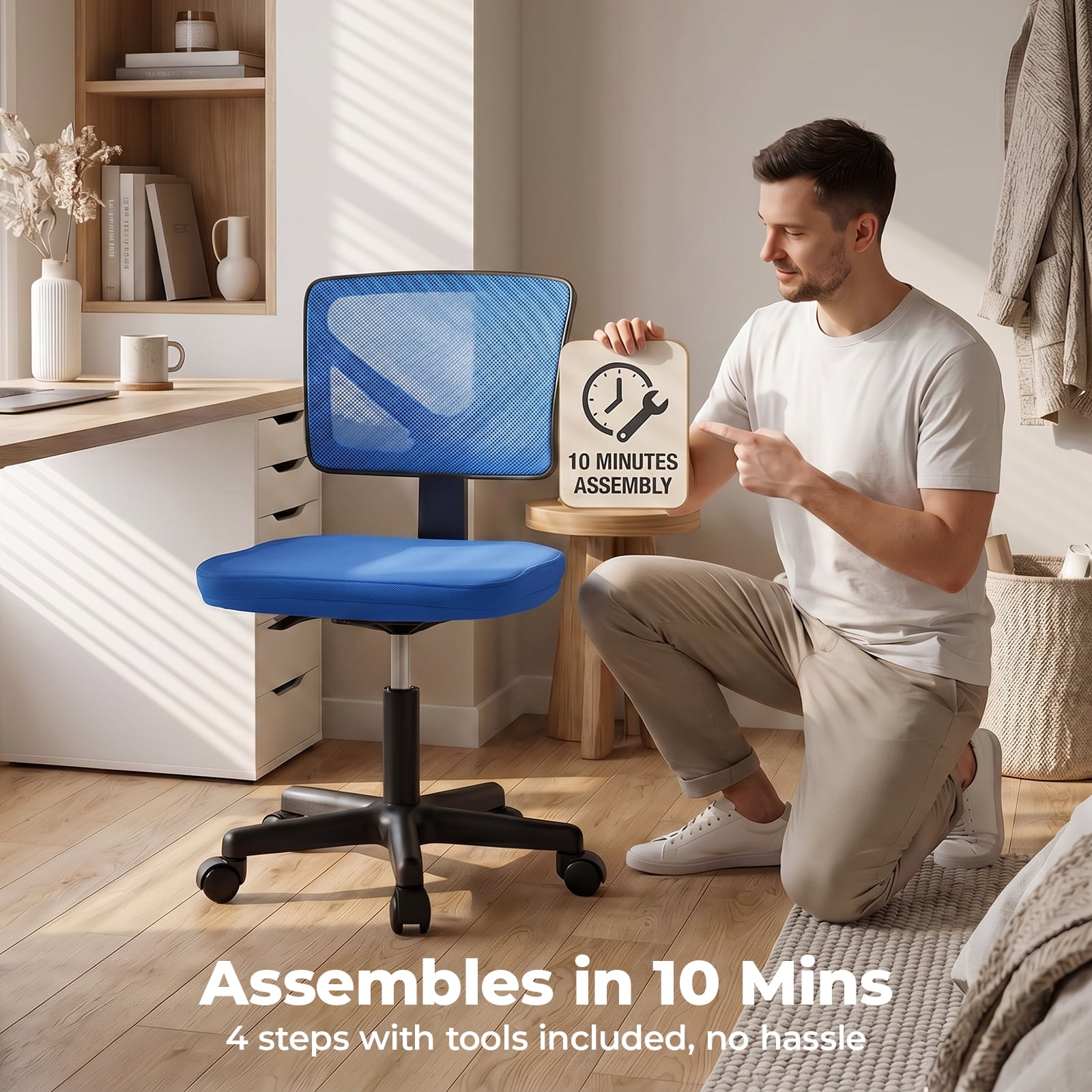 Alvantor Low-Back Mesh Office Chair with Lumbar Support, Armless Swivel Rolling Chair