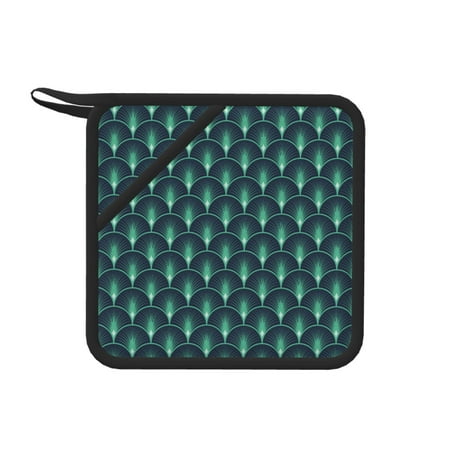 

1 PCS Pot Holders for Kitchen - Heat Resistant Silicone Pot Holders with Hanging Loop Green Vintage Peacock Non Slip Oven Hot Pads Potholders for Decor Baking Cooking Kitchen