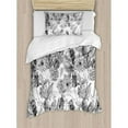 thumbnail image 3 of Cactus Duvet Cover Set Queen Size, Boho Chic Style Monochrome Cactus Flowers and Feathers Exotic Botanical Vintage, Decorative 3 Piece Bedding Set with 2 Pillow Shams, Grey White, by Ambesonne, 3 of 3