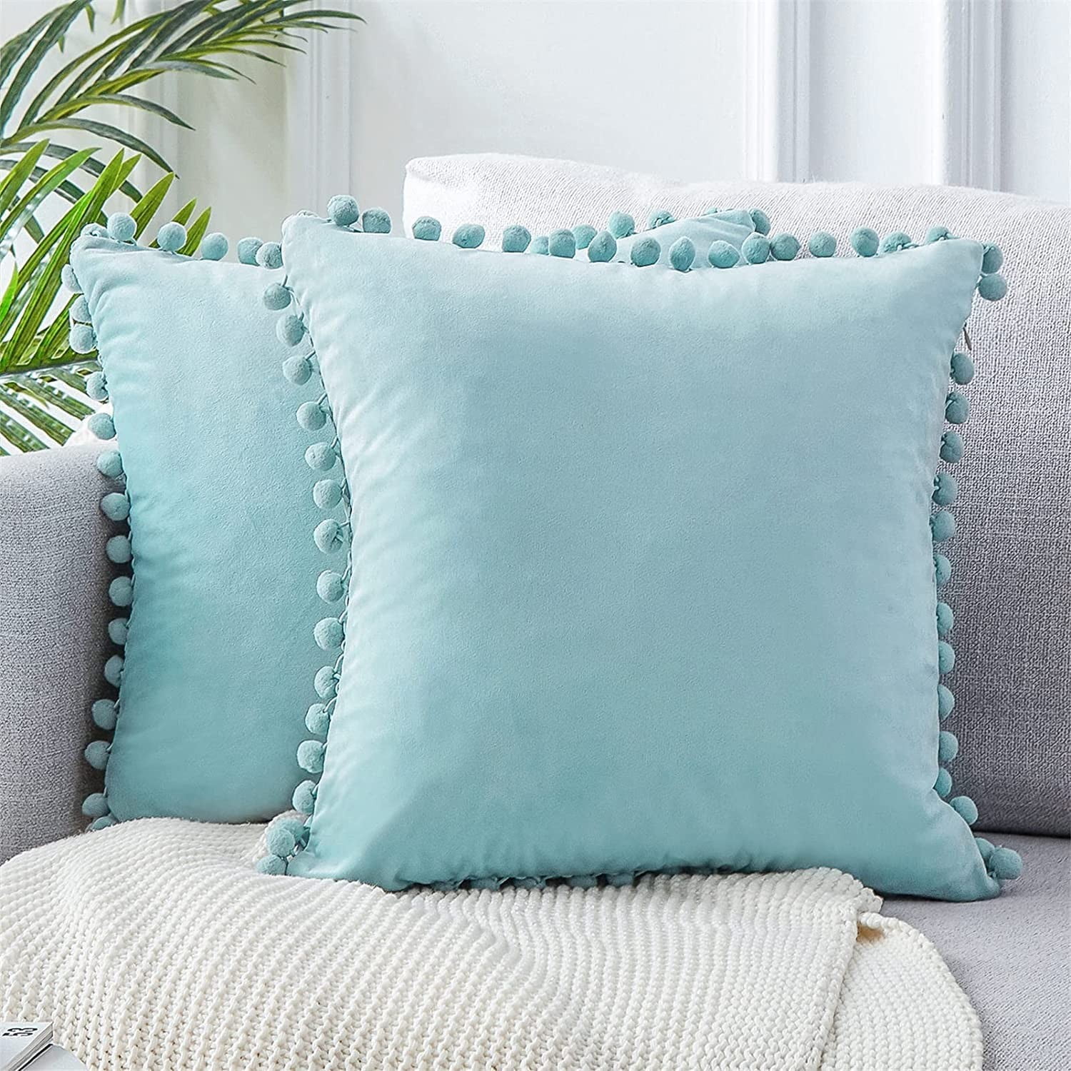 US Velvet Cushion Cover Pom Poms Home Decorative Sofa Car Throw Pillow Case 18" 