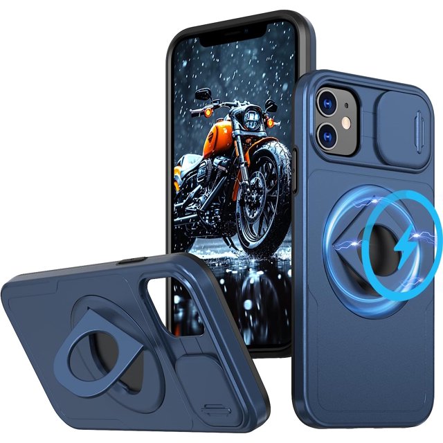 XUCP-pour iPhone 11 Étui Magnétique avec Cache Coulissant pour Caméra, Compatible avec Magsafe, Protection contre les Chutes de Qualité Militaire avec Support Rotatif Intégré pour iPhone 11-Bleu