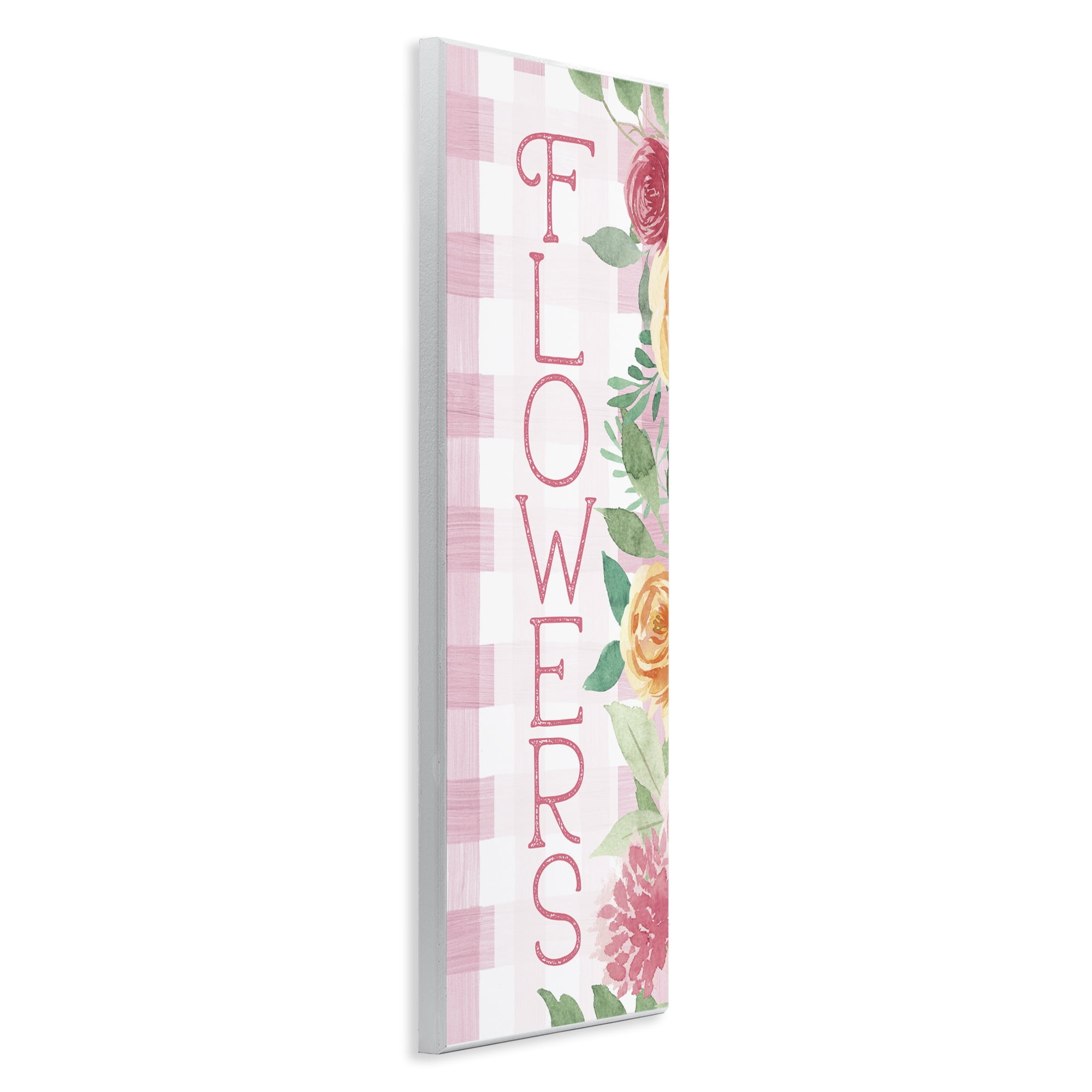 Stupell Industries Pink Gingham & Flowers Wall Plaque Art, design by Lux + Me Designs