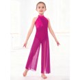 thumbnail image 5 of Yartina Girls Lyrical Dance Jumpsuit Sequin Sleeveless Wide Leg Bodysuit One Piece Figure Skating Outfit Hot Pink 8, 5 of 7