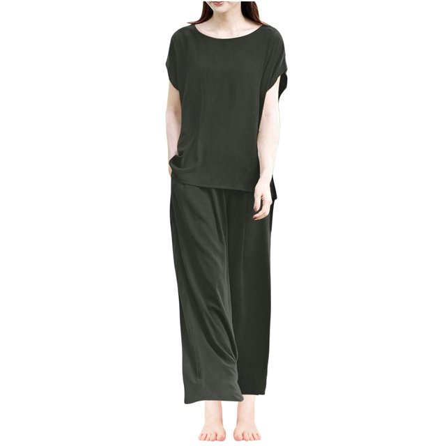 Timegard Lounge Sets for Women Plus Size Short Sleeve Tops Straight Leg Pants with Pockets Loose Outfits