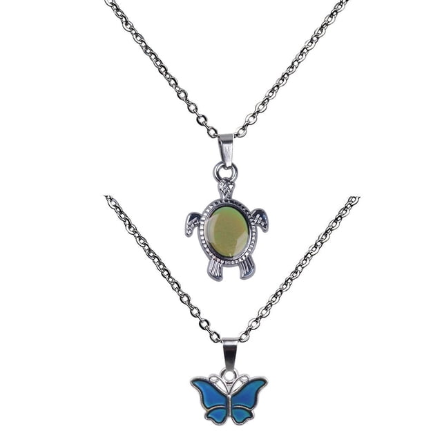 2pcs De Forma Animal Collar De Humor Con Tema De Tortuga Mariposa Cambio De Cadena de material acero Inoxidable 50cm Fernando Collar de cambio de humor