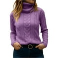 thumbnail image 2 of Women's Fashionable Solid Color High Neck Long Sleeved Sweater Pullover Sweater Top for Fall Winter Comfortable Everyday Fashion,Light Purple,XL, 2 of 7