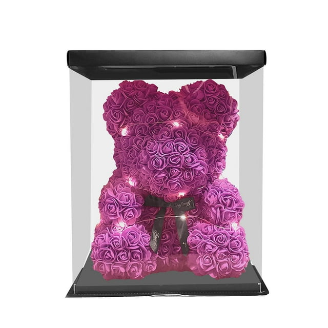 Oso de rosas con caja, adorable oso de flores preservadas, regalo artificial para bodas y fiestas. Rosa roja