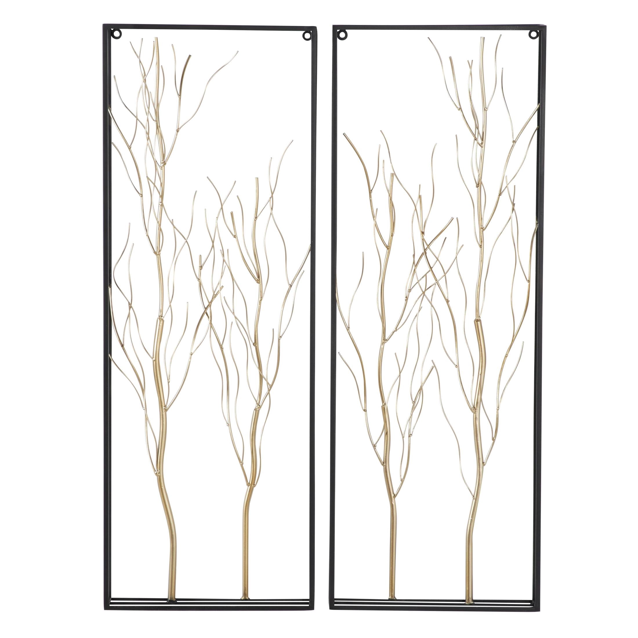 DecMode Gold Metal Branch Tree Wall Decor with Black Frame (2 Count)