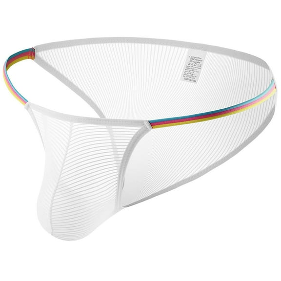 Odeerbi Mens Underwear See Through Thong Briefs 2025 Casual Fashion Solid Erogenous Elegant Cutout Open File Ice Silk White