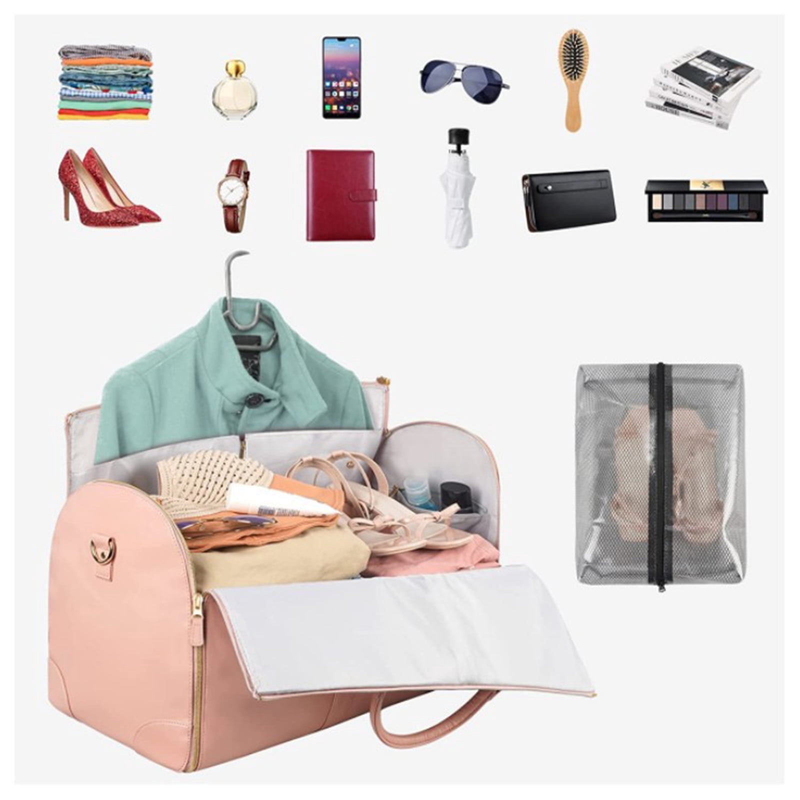 Garment Bag with Shoulder Strap PU Folding Suit Bag for Man Women Travel Bag Suitcase Waterproof Luggage Bag Organizers
