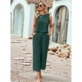 thumbnail image 2 of Women'S Summer 2 Piece Outfits Set Round Neck Sleeveless Tank Crop Top Wide Leg Pants Set with Pockets Dark Blue S, 2 of 8