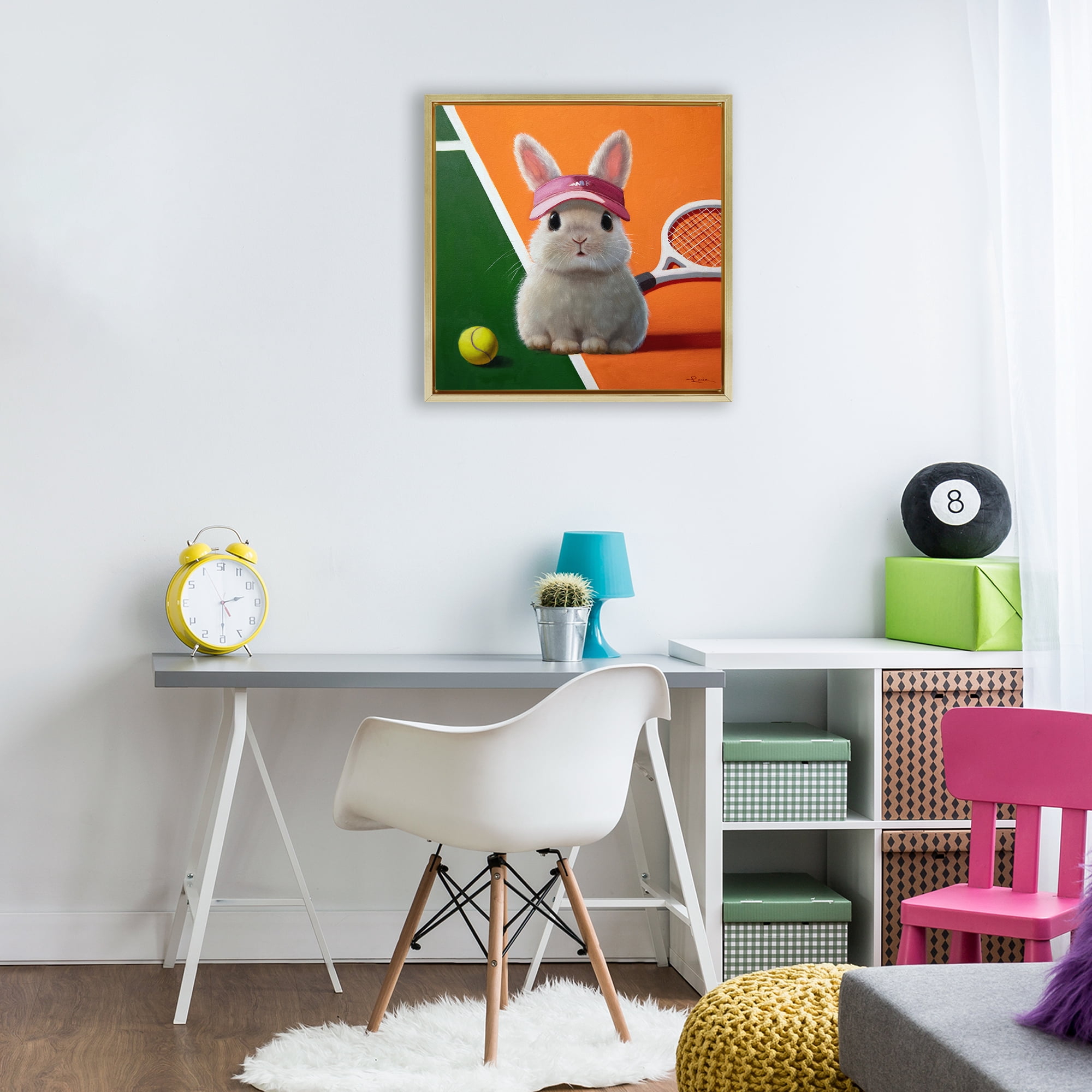 Stupell Industries Match Ready Tennis Bunny Gold Framed Floater Canvas Wall Art, design by Lucia Heffernan