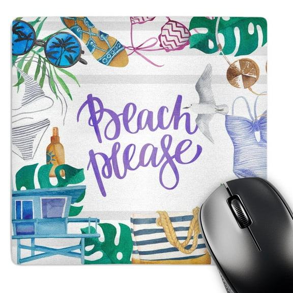 3dRose, Summer Sea Ocean Palm Illustration Typography - Beach Please, MousePad