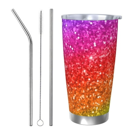 

Goofa Colorful Glitter for 20 oz Skinny Tumbler Stainless Steel Coffee Mug Slim Vacuum Insulated Travel Cup Car Cup-Straw Three-piece Set