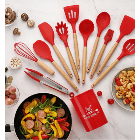 

Livesture Silicone Kitchenware Cooking Utensils Set Heat Resistant Kitchen Non-Stick Cooking Utensils Baking Tools Red