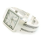 Silver Square Dial with Oversized Hours, Stitch Style Bangle Cuff Watch for Women