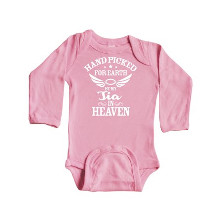 

Inktastic Handpicked for Earth By My Tia in Heaven with Angel WIngs Gift Baby Boy or Baby Girl Long Sleeve Bodysuit