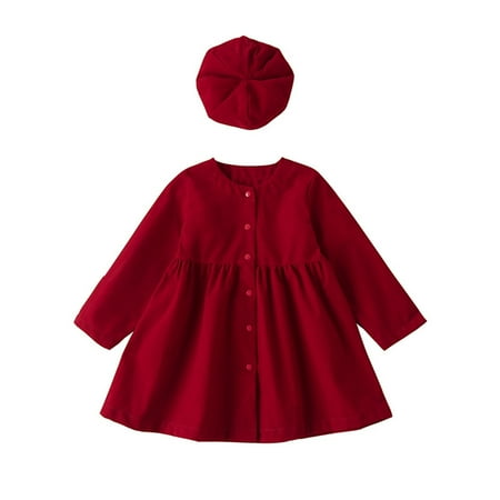 

Xutthjh Toddler Kids Child Baby Girls Long Sleeve Patchwork Solid Color Princess Dress With Hat Outfit Set 2Pcs