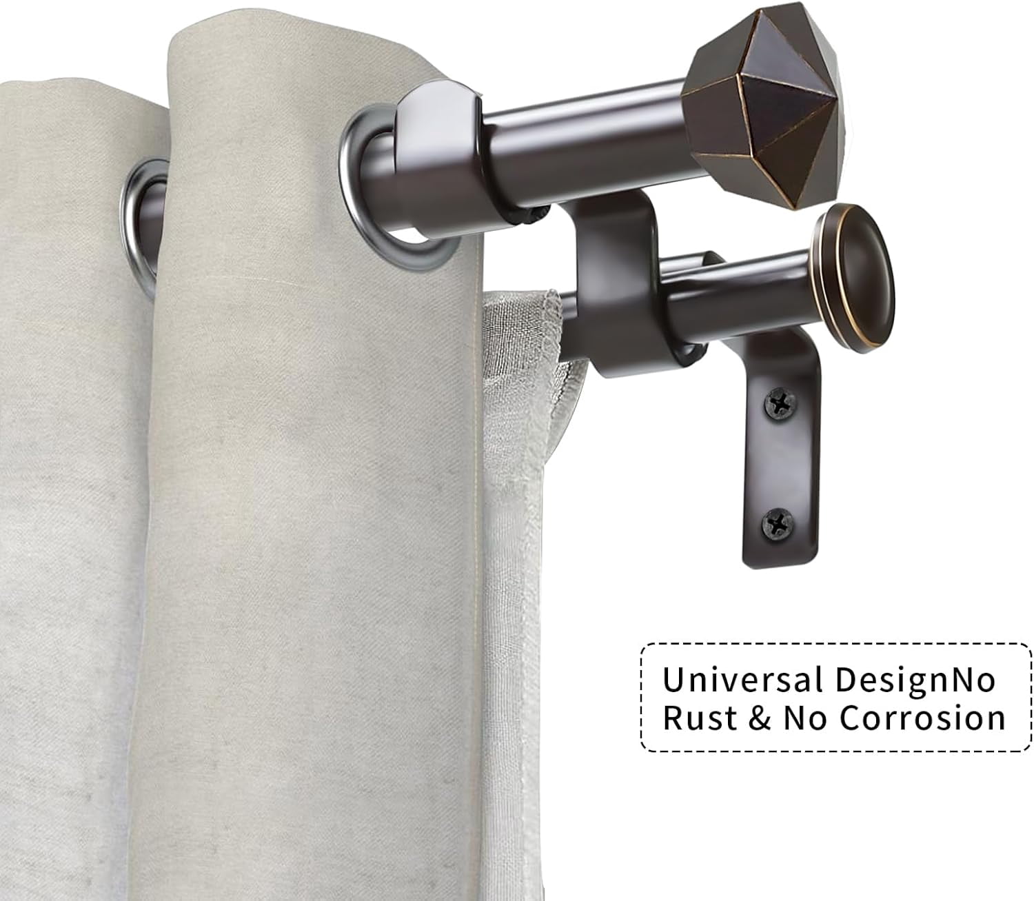 eTeckram 5/8" Double Curtain Rod with Chiodo Finials,Bronze Gold,48‘’-84‘’