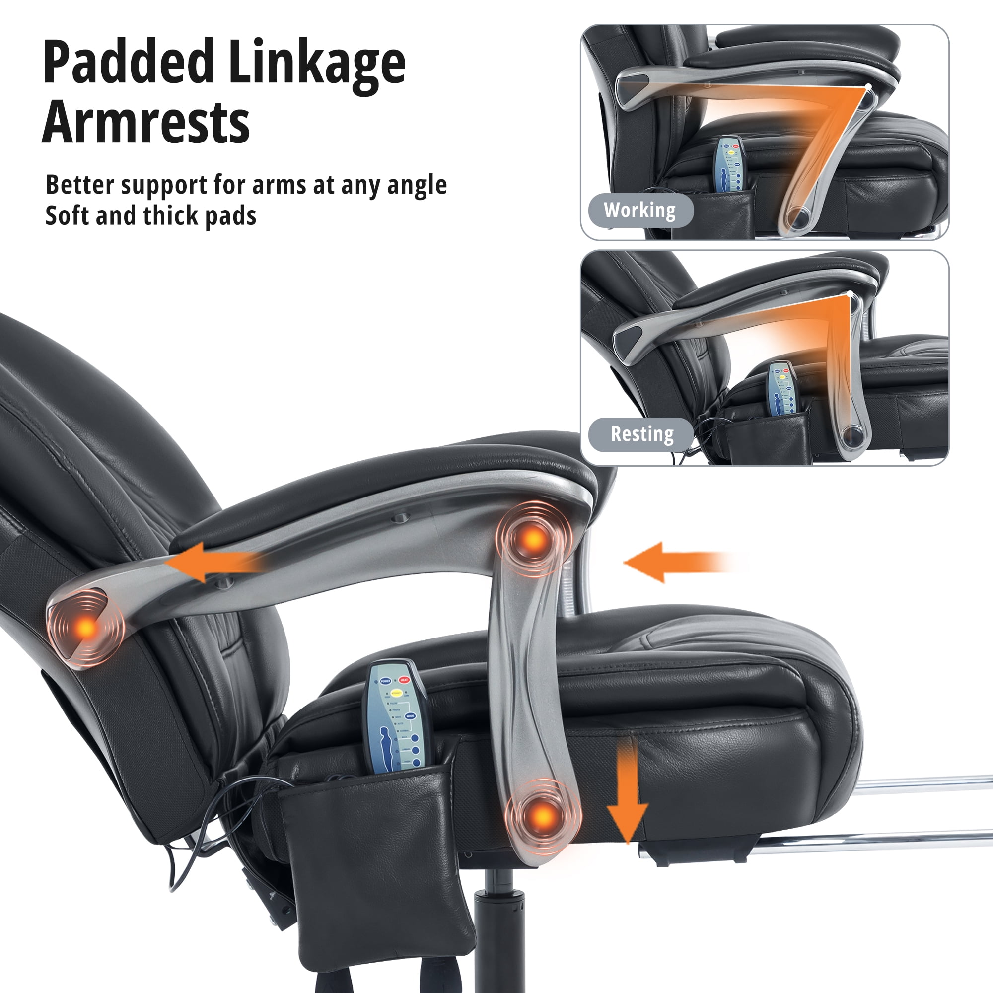 6-Point Massage Office Chair with Lumbar Support, Reclining Ergonomic Computer Desk Chair with Footrest for Full Support, PU Leather High Back Executive Computer Chair, Heated Executive Office Chair
