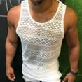 thumbnail image 2 of VNKIDY Mens T-Shirt Slim Fit Sheer Lace Sleeveless Tank Top Solid Color Geometric Pattern Breathable Tees For Beach Daily Party Wear Trendy Top, 2 of 6