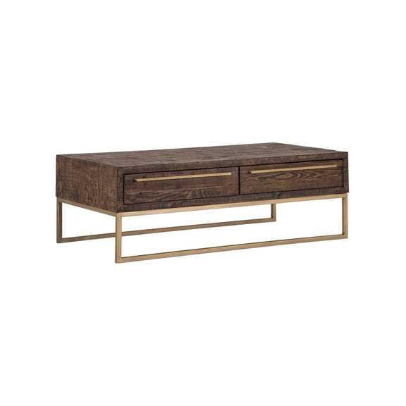 47" Gold And Dark Brown Rectangular Coffee Table With Drawers