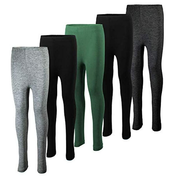 5-Pack Girls Leggings Sizes 4-16 Soft Comfortable Cotton Spandex with  Elastic Waistband Many Colors (Pack 5, 14/16) 