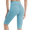thumbnail image 5 of BOOMILK Yoga Shorts for Women High Waist Tight Sports Elastic Solid Color Fitness Knee Length Pants Blue, 5 of 5