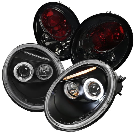 Spec-D Tuning Black Projector Headlight w/ LED Turn   4w 8 LED Bumper Compatible with Volkswagen Beetle Left   Right Pair Headlamps Assembly