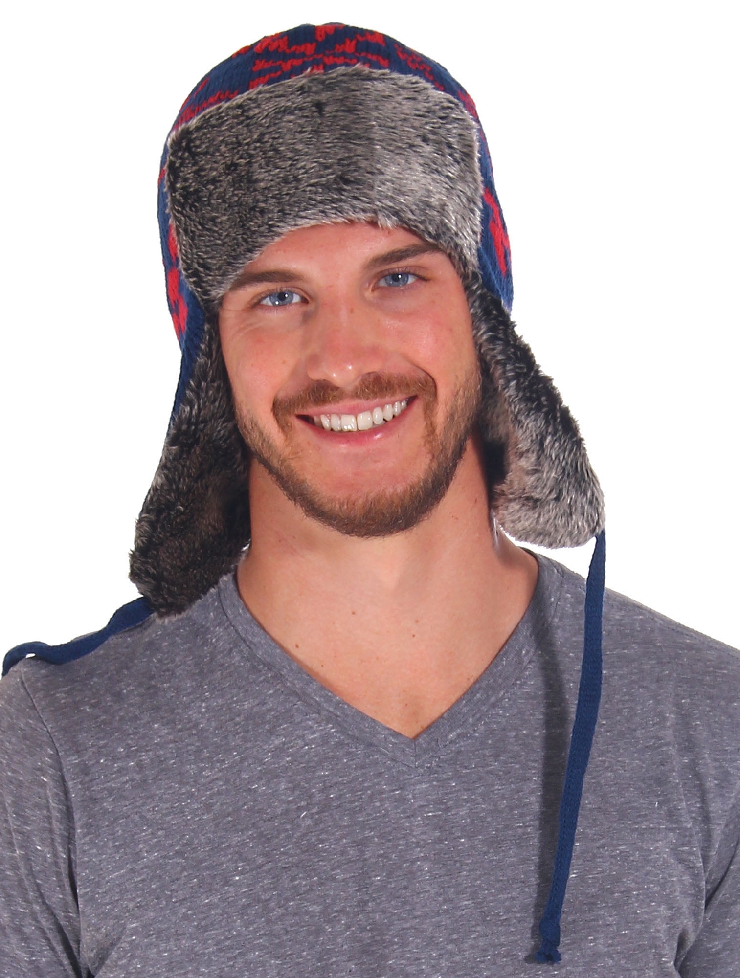 Simplicity Cold Weather / Winter Knit Faux Fur Hat w/ Earflaps, Navy