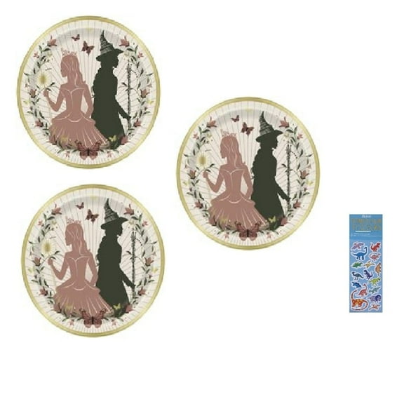 Wicked Birthday Party Supplies Bundle includes 24 Party Paper Plates 9" and 1 Dinosaur Sticker Sheet