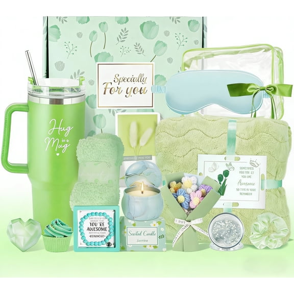 15PCS Birthday Gifts for Women, Relaxing Spa Gifts Baskets for Her, Care Package with Luxury Flannel Blanket and 40 oz Tumbler, Valentines, Mothers Day, Christmas Women's Gift for Mom, Wife, Friends