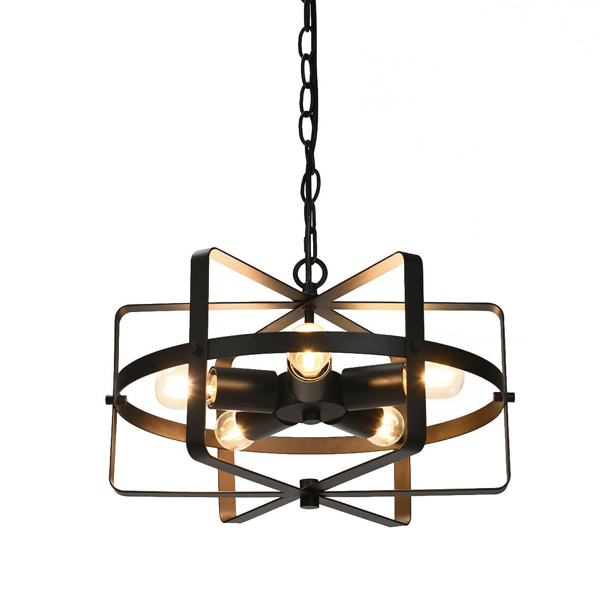 Gymax 5-Light Industrial Pendant Light Metal Drum Shape Round Chandelier Ceiling Lamp