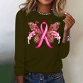 thumbnail image 4 of CLOISE Breast Cancer Shirts Women Long Sleeve Crewneck Shirts Butterfly Ribbon Oversized Breast Cancer Fight Tops Cute Comfy Tshirts Cancer Survivor Gifts Outfits Army Green XL, 4 of 4