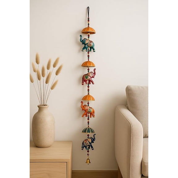 Handcrafted Rajasthani Wall Hanging | Ethnic Decorative Hanging with Beads & Bell | Home Decor for Door, Wall, Balcony