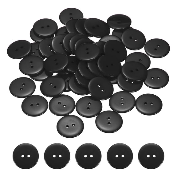 Uxcell 50pcs Resin Sewing Button, 25mm (1-inch) 2 Holes Round Craft Decorative Buttons for Coat Clothes Holiday Decoration, Black