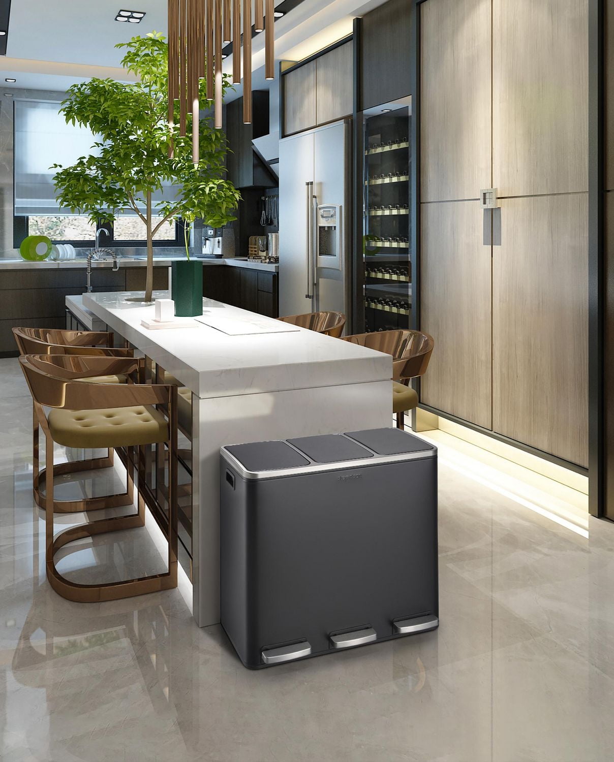 The Step N' Sort 3 x 18L, Triple Compartment Trash and Recycling Bin