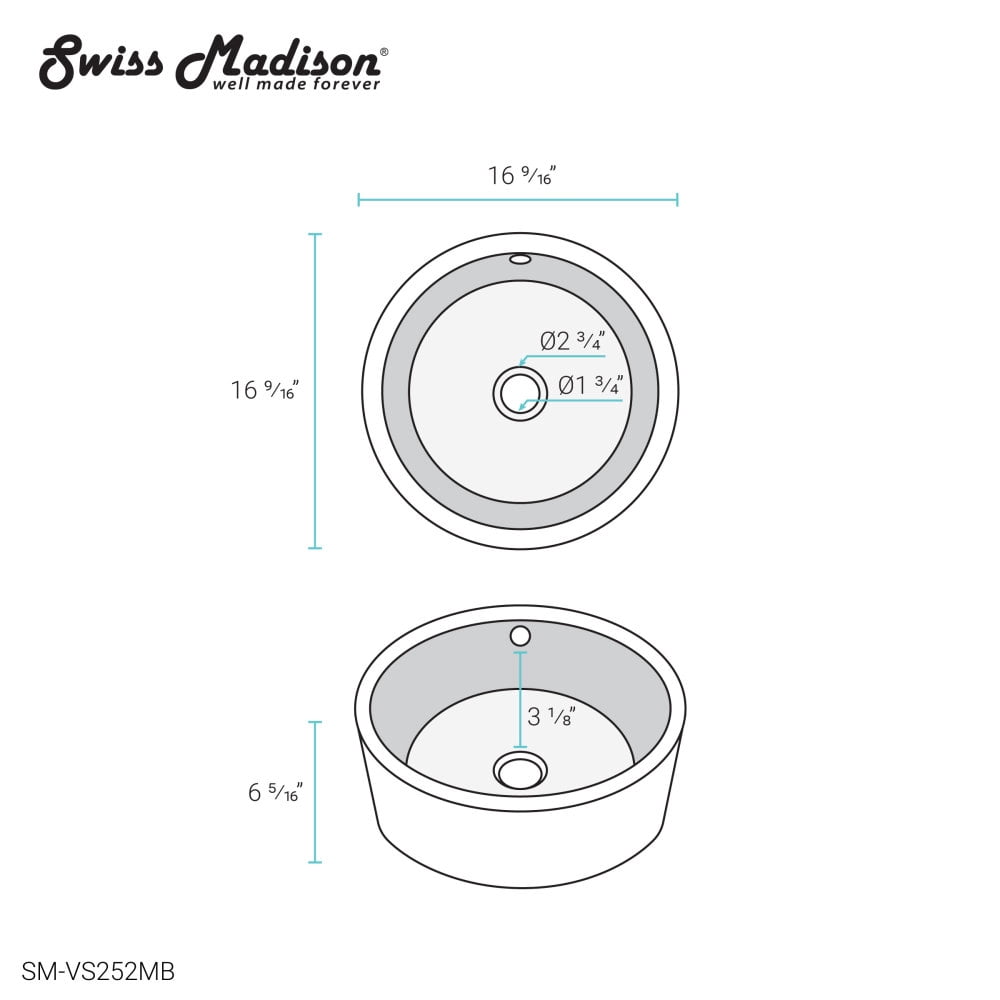 Monaco 16.5” Round Vessel Sink in Matte Black