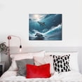 thumbnail image 4 of Xecao Ice Blue Ocean Cute Dolphin A for Waterproof Framed Canvas Art - Modern Home Decor with Real Wood Frame for Gifting and Interior Design,Horizontal, 4 of 6