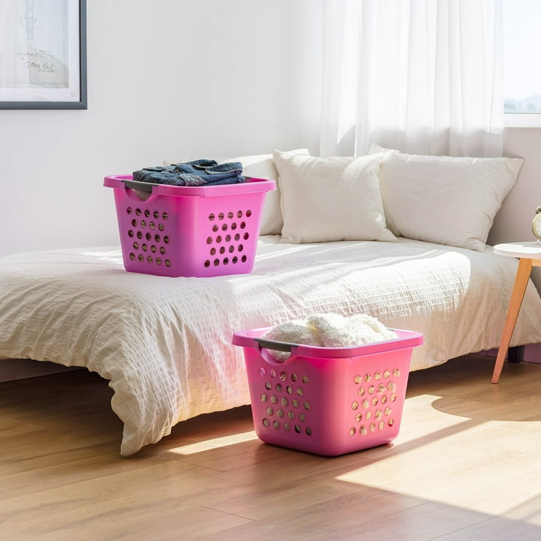 IRIS USA Plastic Laundry Basket, Pink, Ventilation Holes, Easy