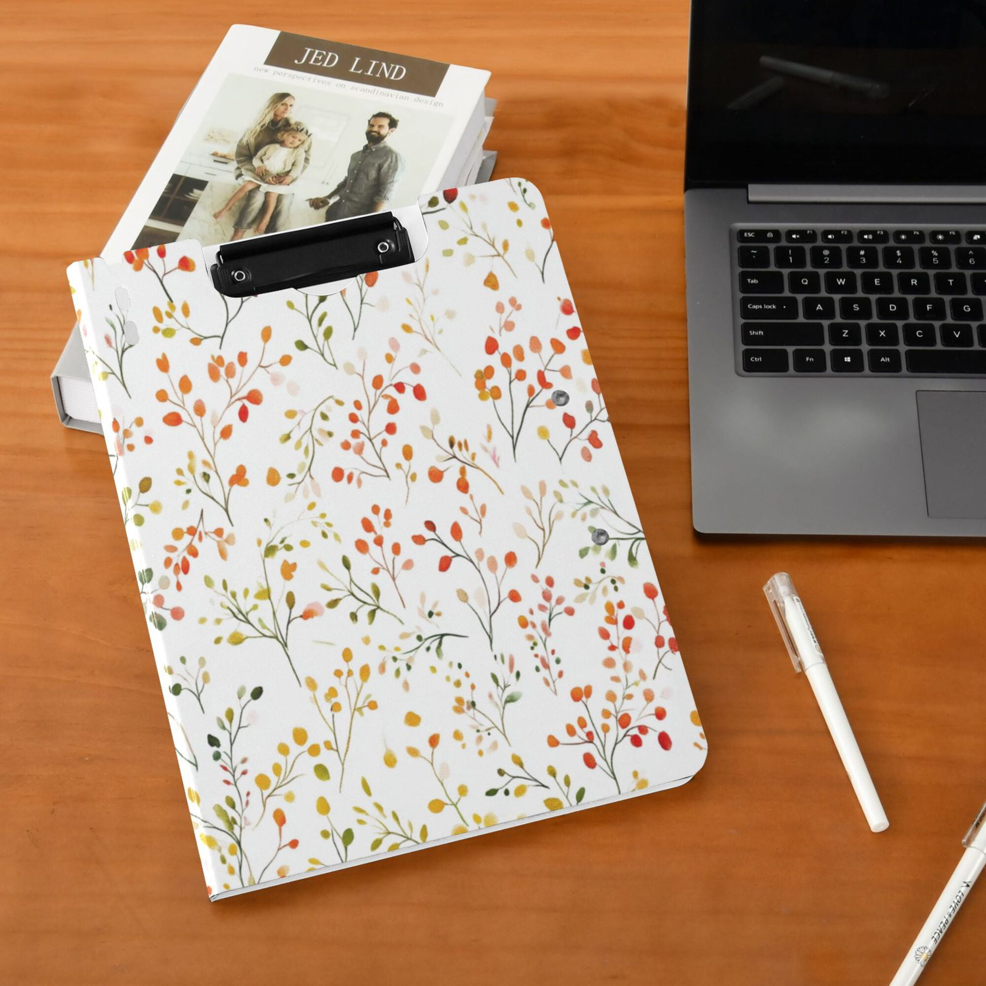 FORMRS A4 Clipboard Folder with Pen Holder Horizontal Foldable School Office Binder, Small Floral Pattern