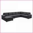 thumbnail image 3 of 146.5” Modular Sectional Sofa with Reversible Chaise – Dark Gray Linen Modern Living Room | Dark Gray | Linen | Square Arms, 3 of 5