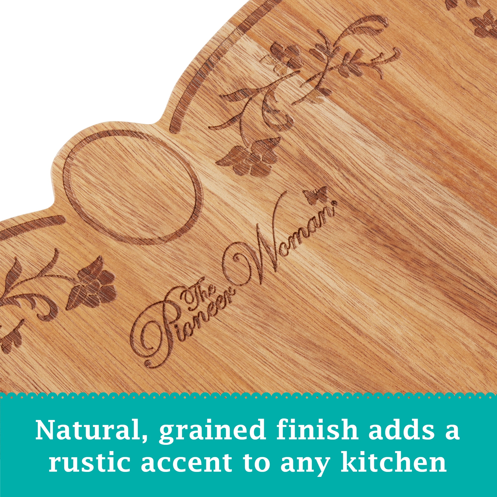 The Pioneer Woman Keepsake Floral 17.7" Ceramic Rolling Pin with Acacia Wood Holder