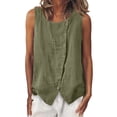 thumbnail image 3 of akafmk Women's Linen Sleeveless Shirts Fashion Button Crew Neck Soft Loose Summer Tank Tops, 3 of 7