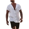 thumbnail image 2 of LIIPEE Summer Solid Color Shirt For Men Short Sleeve Band Collar Button Up Shirts Male Comfortable Breathable Versatile Tops,L, 2 of 7