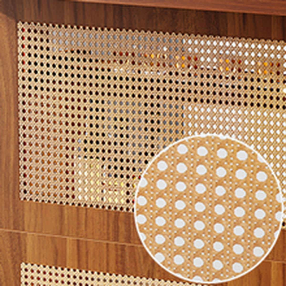 Yardi Yarda Natural Bar Cabinet with Rattan Accents and Wood Construction, Multi-Functional Bar Cabinet with Storage for Indoor, Brown