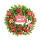 thumbnail image 3 of Corona navideña para puerta con hojas verdes, guirnalda artificial de agujas de pino para Navidad e invierno Bola roja de 30 x 8 cm, 3 of 9