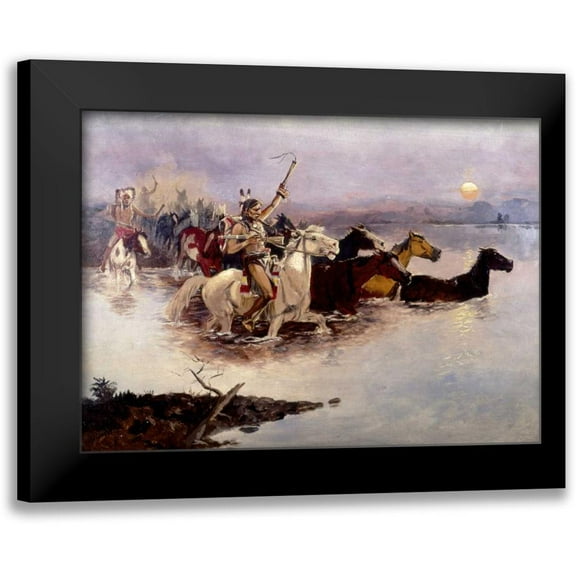 Russell, Charles M. 14x11 Black Modern Framed Museum Art Print Titled - Crossing The River