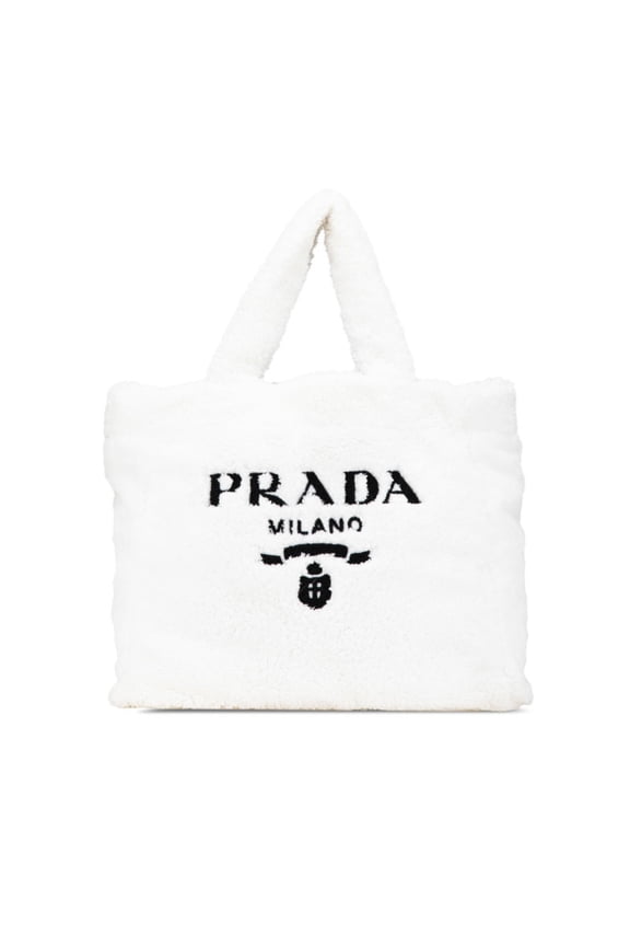Pre-Owned Prada SPUGNA Tote Bag 1BG130 White Bianco Terrycloth Women's PRADA