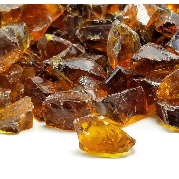 Amber Ember Premium Outdoor Crushed Fire Glass Rock (5Pound) 1/2, 3/4